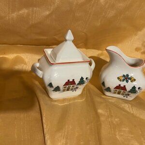 Vintage  "The Joy of Christmas"  ceramic Sugar bowl and creamer  Jamestown China